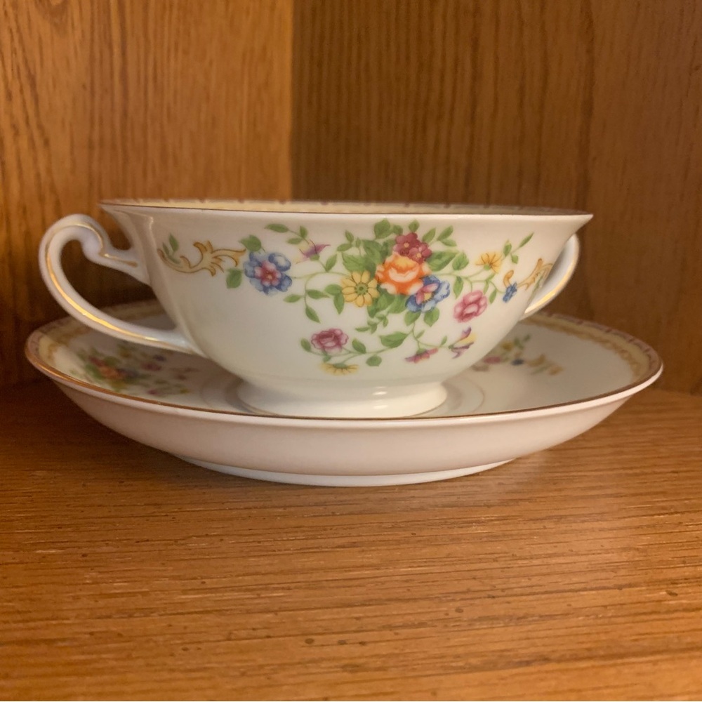 Imperial China Vintage Soup Bowl/Tea Cup and Saucer Set Gold Rim from Japan